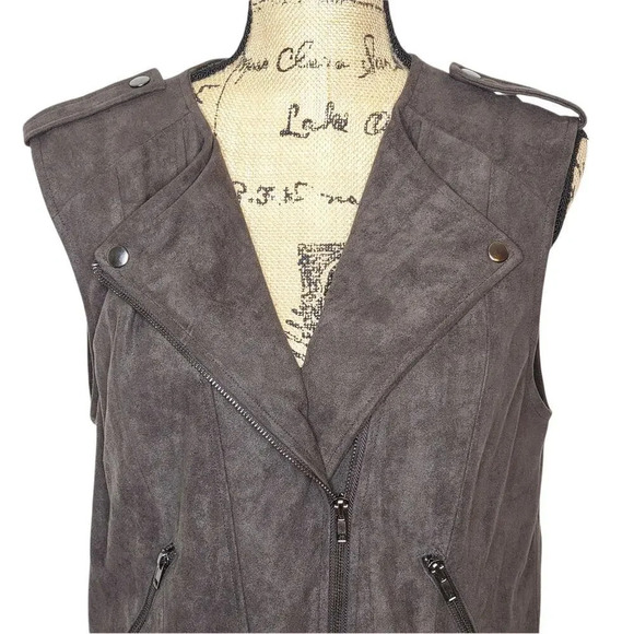 ASTR Women's Regular Suede Moto Jacket Vest Size Medium Gun Metal Gray - Picture 9 of 16